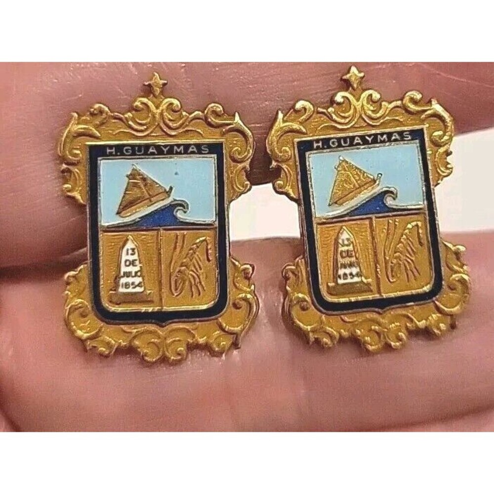 Vintage Entenmann Gold Filled Cufflinks Nautical Theme Enamel Ornate 1/20 12k
